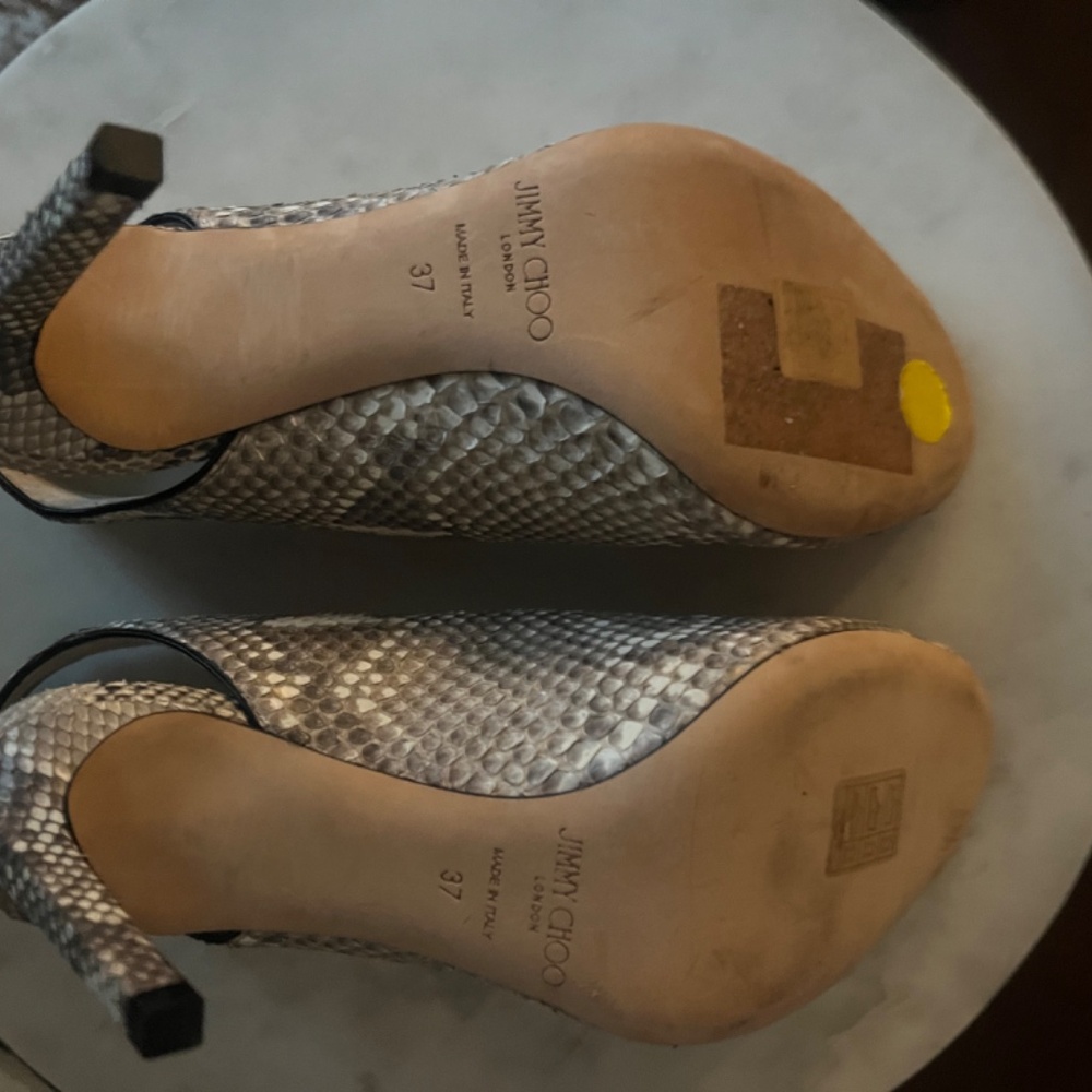 Jimmy Choo Snakeskin Peep Toe Python Heels, Gray,… - image 6